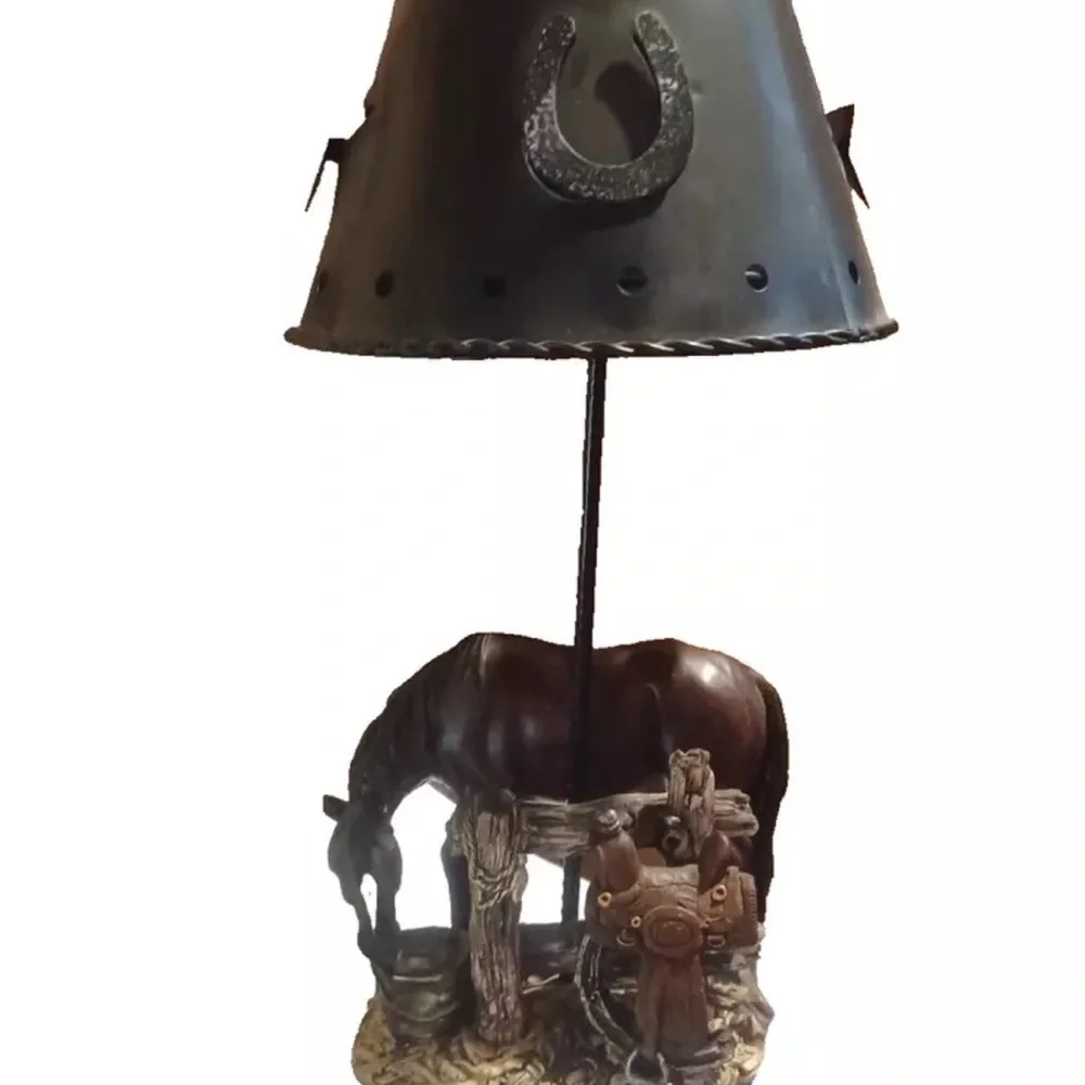 Western Ceramic Porcelain Accent Tealite Lamp Horse Drinking Water